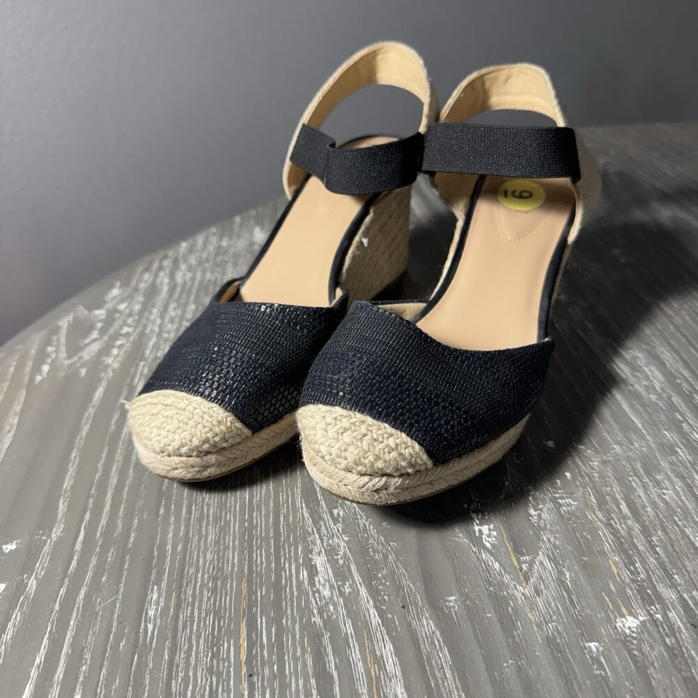 Lauren Ralph Black Fabric Espadrilles Wedges Slingback Women Sz 9 Dress Work